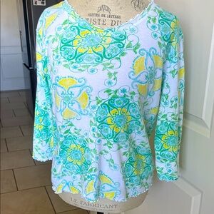 EUC Fresh Profuce 100% cotton, super soft green and yellow, long sleeve shirt M